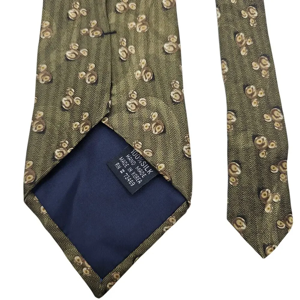 The Disney Store Mickey Mouse Silhouette Olive Green Herringbone Silk Tie 59.25